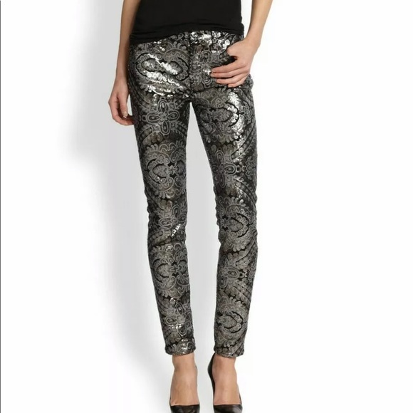 7 For All Mankind Skinny Sequin Printed Jeans - Picture 4 of 6